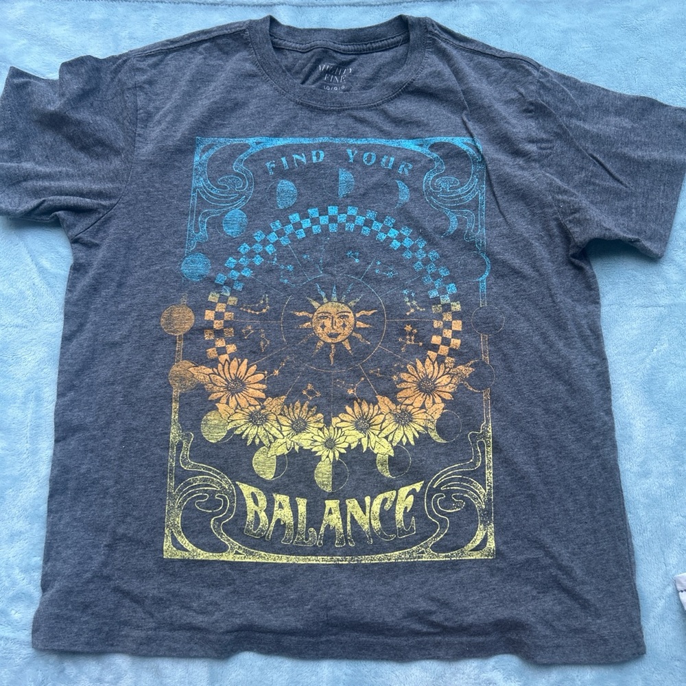 Mighty Fine Gray Tee with Blue and Yellow Graphic